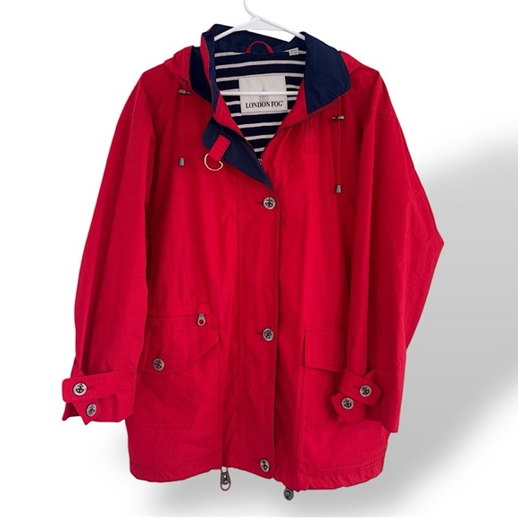 London Fog Marine Red Nautical Jacket Medium Petite Coastal Outdoors - Picture 1 of 16
